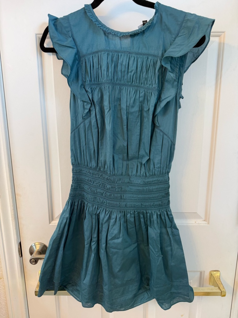 Rails Teal Blue Ruffle Sleeve Smocked Waist Dress